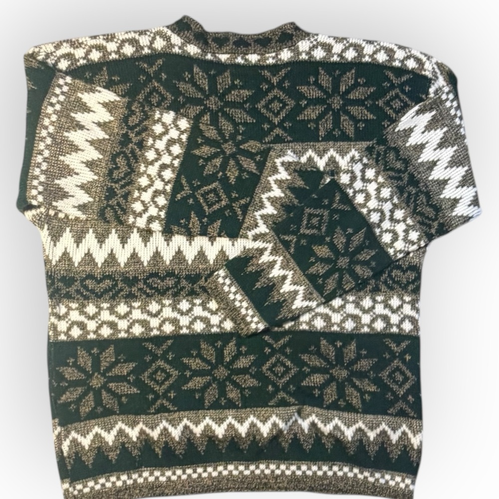 Vintage Holiday‎ Sweater Womens L Snowflake Fair Isle Pullover Green Nature Rose - Picture 2 of 8